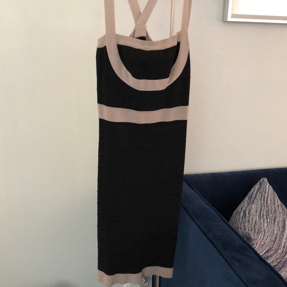 BEBE Gray and Black Bandage Dress
